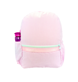 Mint Mint Seersucker Medium Backpack w/ Pockets - Pink