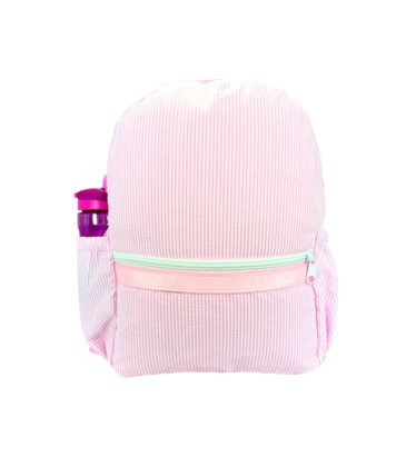 Mint Mint Seersucker Medium Backpack w/ Pockets - Pink