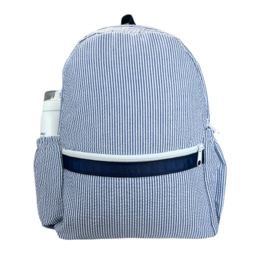 Mint Mint Seersucker Medium Backpack w/ Pockets - Navy