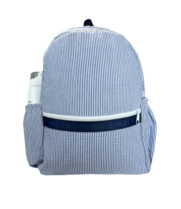 Mint Mint Seersucker Medium Backpack w/ Pockets - Navy