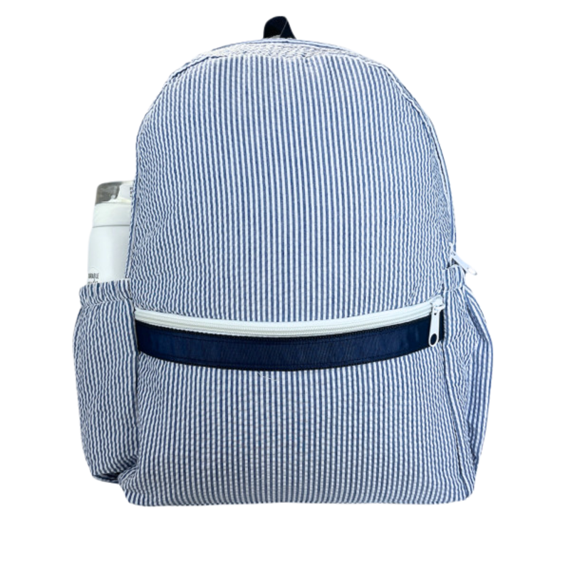 Mint Mint Seersucker Medium Backpack w/ Pockets - Navy