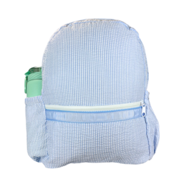 Mint Mint Seersucker Medium Backpack w/ Pockets - Baby Blue