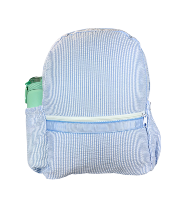 Mint Mint Seersucker Medium Backpack w/ Pockets - Baby Blue