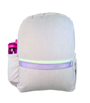 Mint Mint Seersucker Medium Backpack w/ Pockets - Lilac