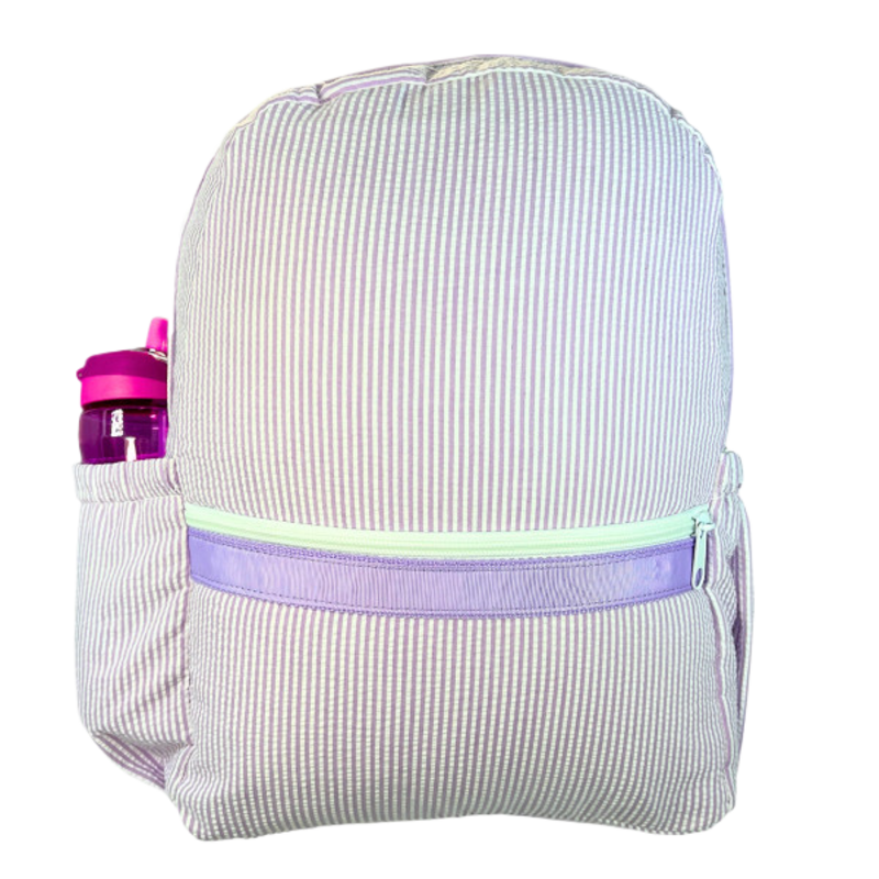 Mint Mint Seersucker Medium Backpack w/ Pockets - Lilac