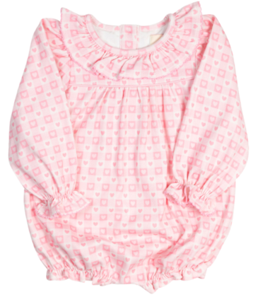 Smockingbird Smockingbird Pink Checked Hearts Bubble