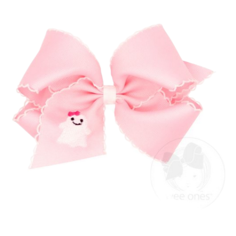 Wee Ones Wee Ones King Light Pink w/White Moonstitch Ghost Emb Bow