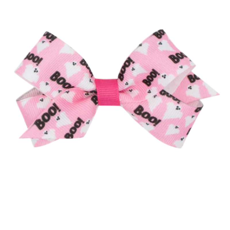 Wee Ones Wee Ones Mini Pink Boo Printed Bow