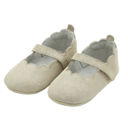 L'Amour Mimi Scalloped Crib Shoe - Champagne Suede Shimmer