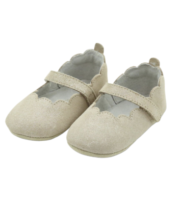 L'Amour Mimi Scalloped Crib Shoe - Champagne Suede Shimmer