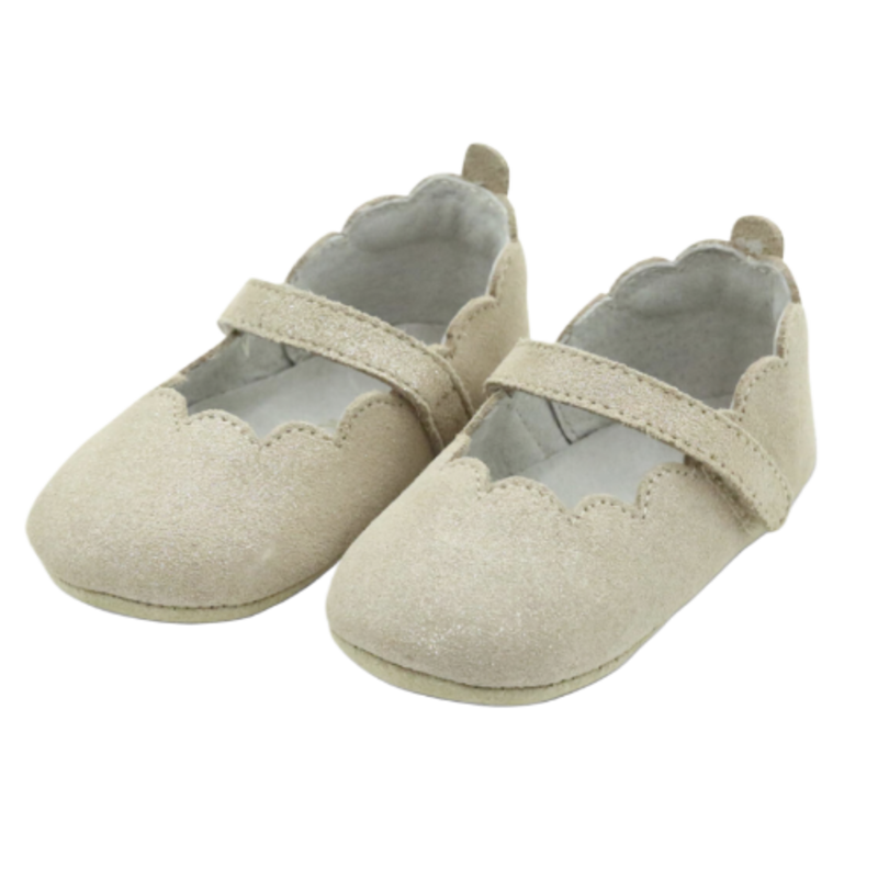 L'Amour Mimi Scalloped Crib Shoe - Champagne Suede Shimmer