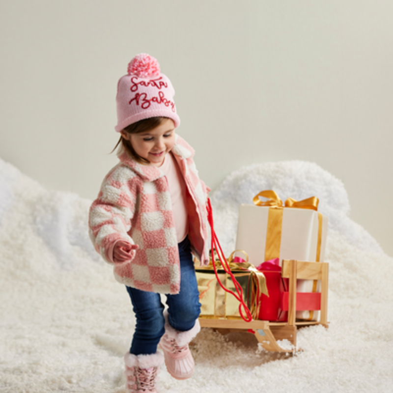 Mud Pie Girls' Color Block Sherpa Jacket - Pink & Cream Winter Jacket With Zipper, Ribbed Cuffs | Jersey Lined