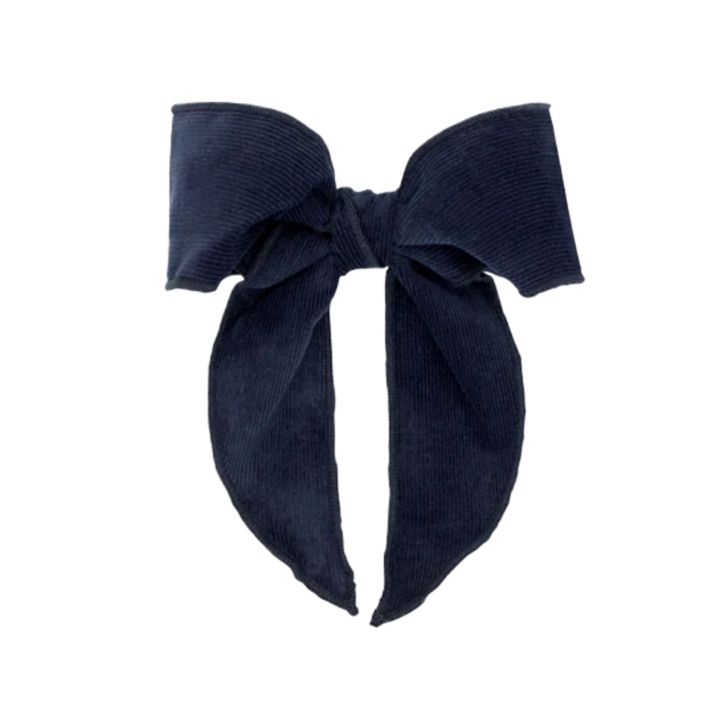 Wee Ones Wee Ones Medium Corduroy Navy Fancy Tails Bow