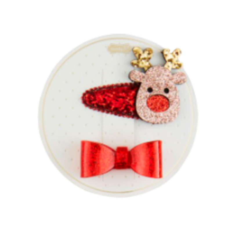 Mud Pie Mud Pie Reindeer/Bow Hair Clip Set