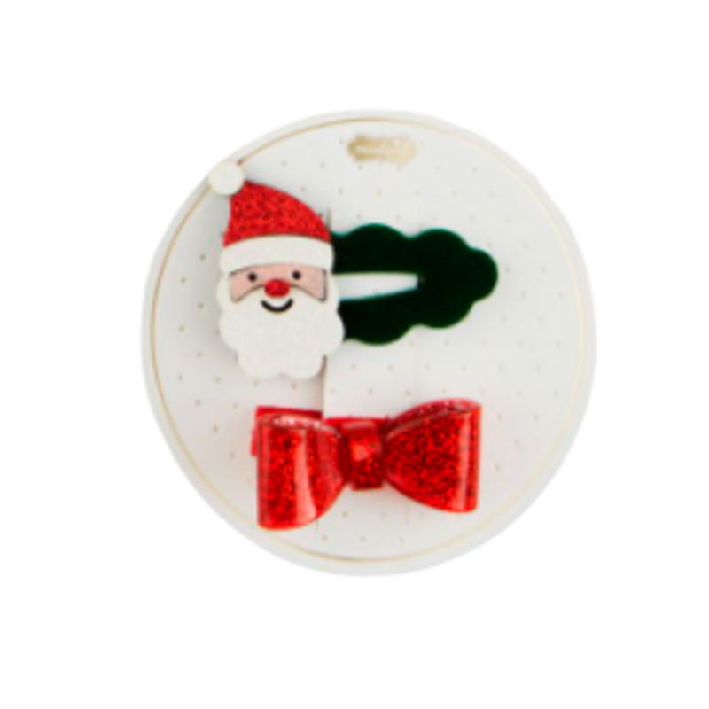 Mud Pie Mud Pie Santa/Bow Hair Clip Set
