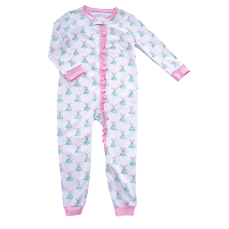 James & Lottie James & Lottie Zip Up Jammies - Pink Christmas Tree