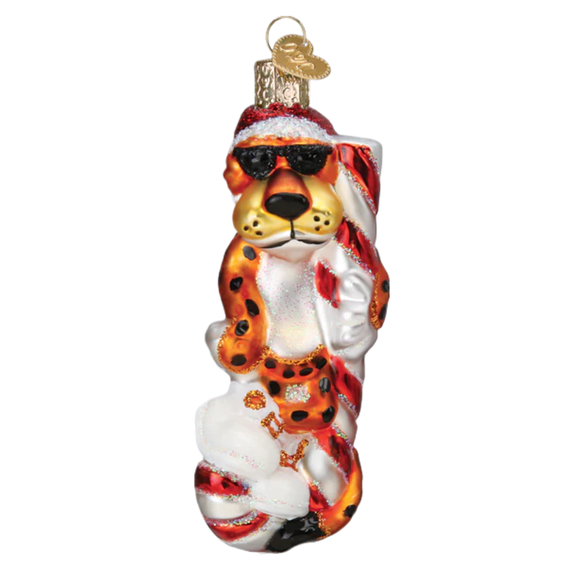 Old World Christmas Chester Cheetah on Candy Cane Ornament