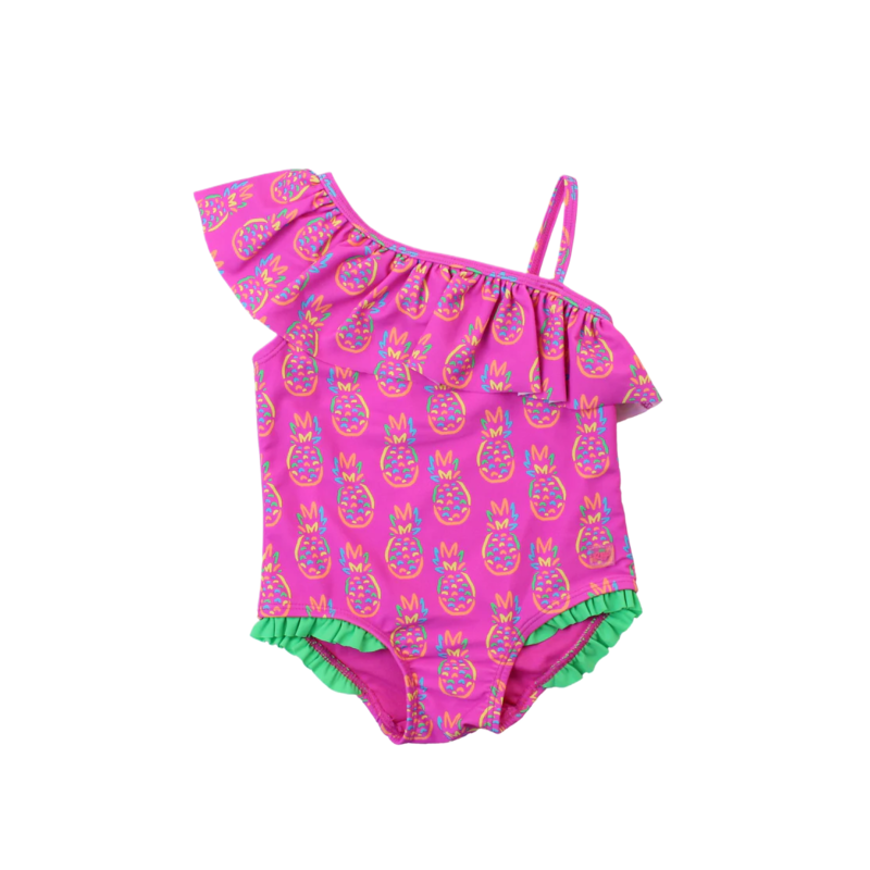 RuffleButts Neon Violet Pineapples One Shoulder Ruffle 1pc