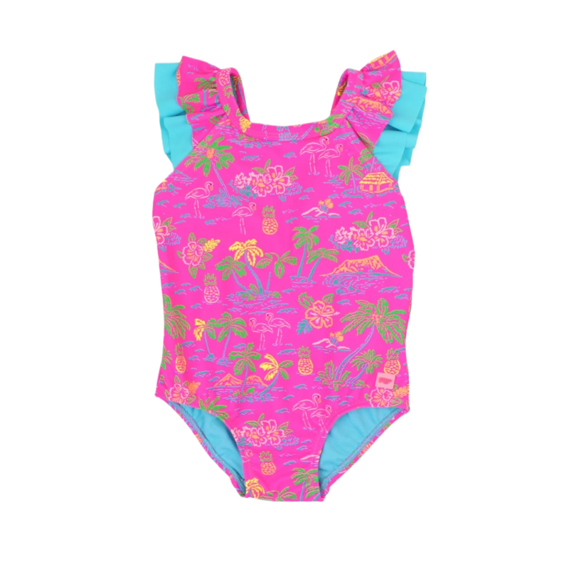 RuffleButts Neon Island Time Ruffle V-Back 1pc
