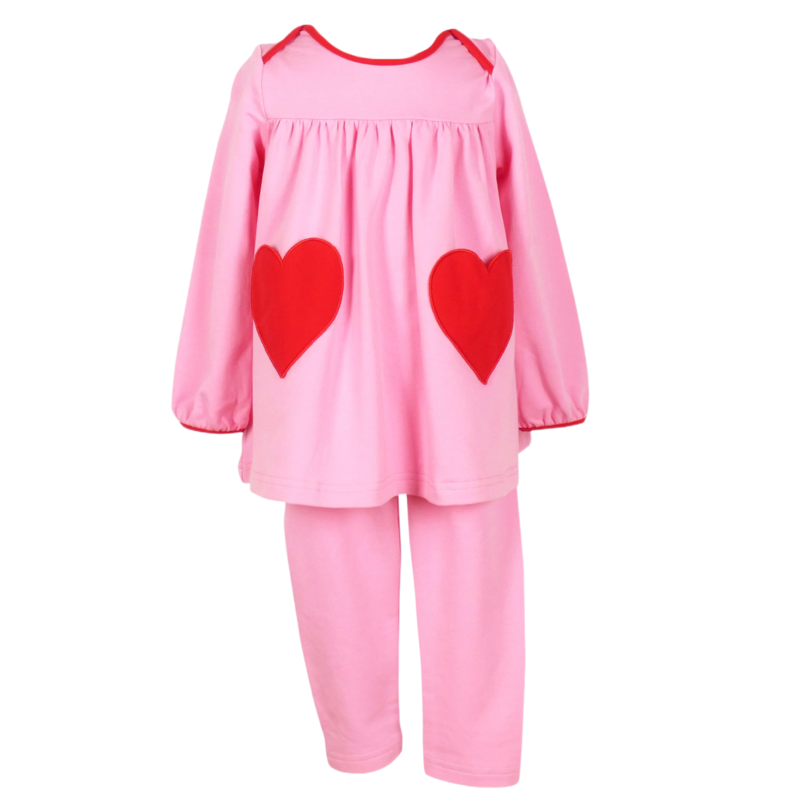 The Yellow Lamb The Yellow Lamb Tabby Tunic/Legging Set - Pink with Hearts