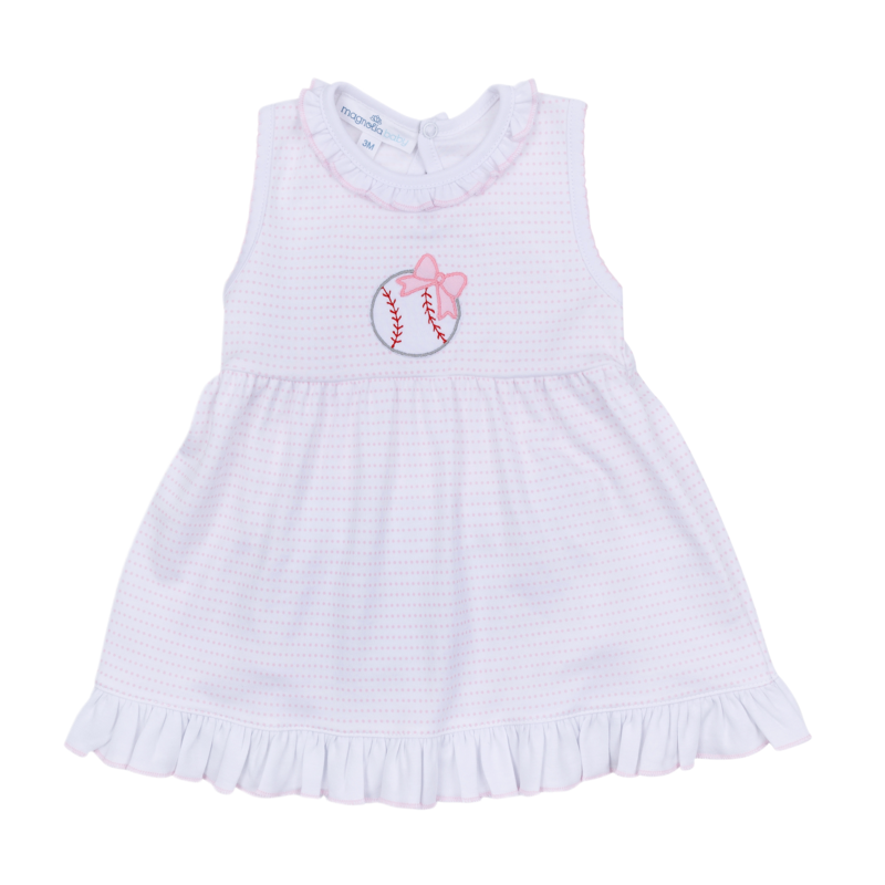 Magnolia Baby Magnolia Baby Pink Tiny Slugger Applique Dress Set