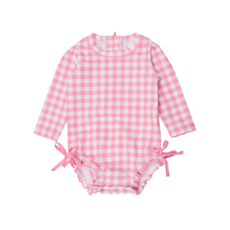 RuffleButts Bubblegum Gingham 1pc Rash Guard