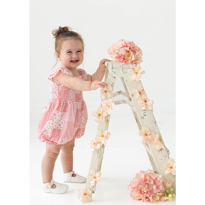 Isobella & Chloe Isobella & Chloe Pink Patchwork Lacy Romper