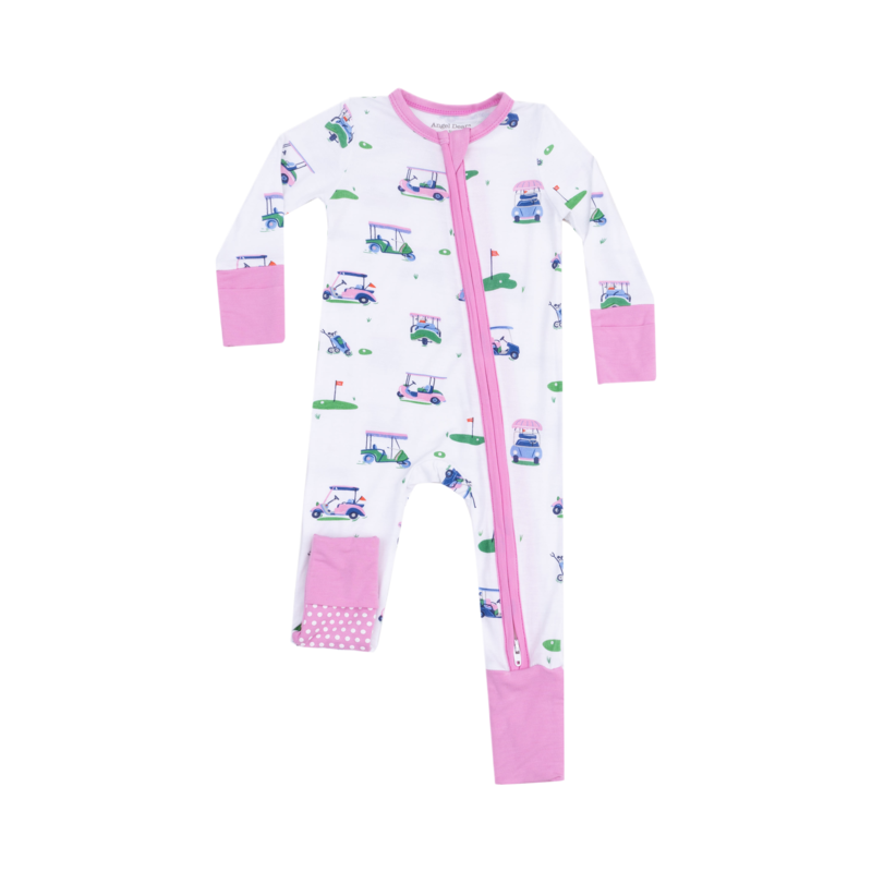 Angel Dear Angel Dear Zipper Romper - Vintage Golf Carts Pink