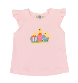 Luigi Luigi Chicks & Easter Eggs Flutter Sleeve Top