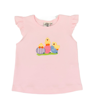Luigi Luigi Chicks & Easter Eggs Flutter Sleeve Top