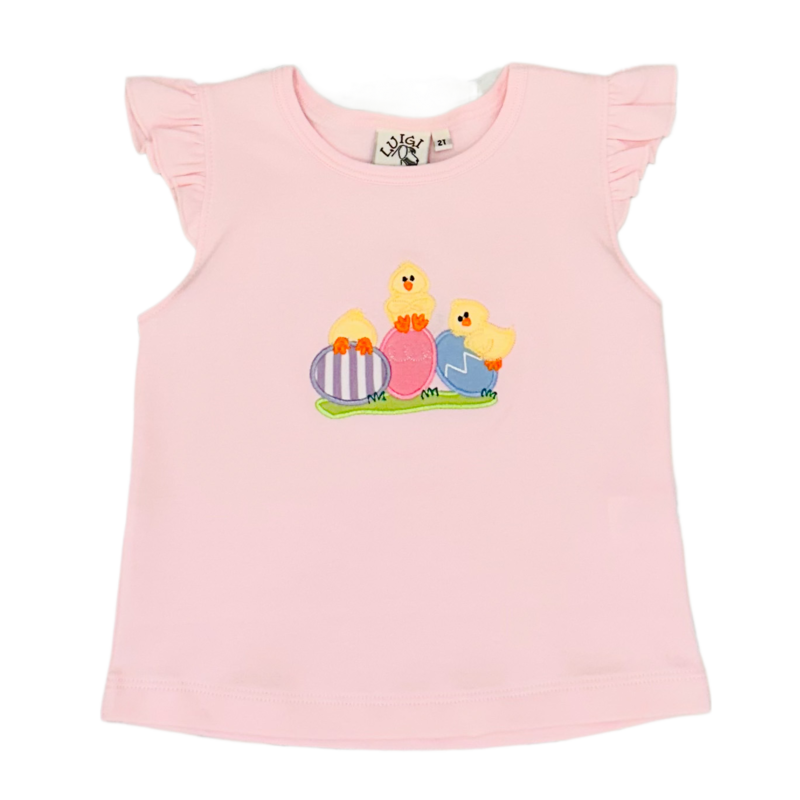 Luigi Luigi Chicks & Easter Eggs Flutter Sleeve Top