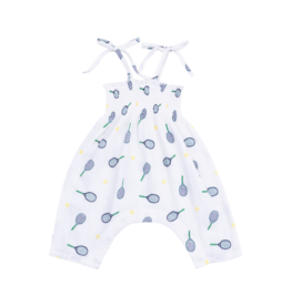 Angel Dear Angel Dear Tie Strap Smocked Romper - Tennis