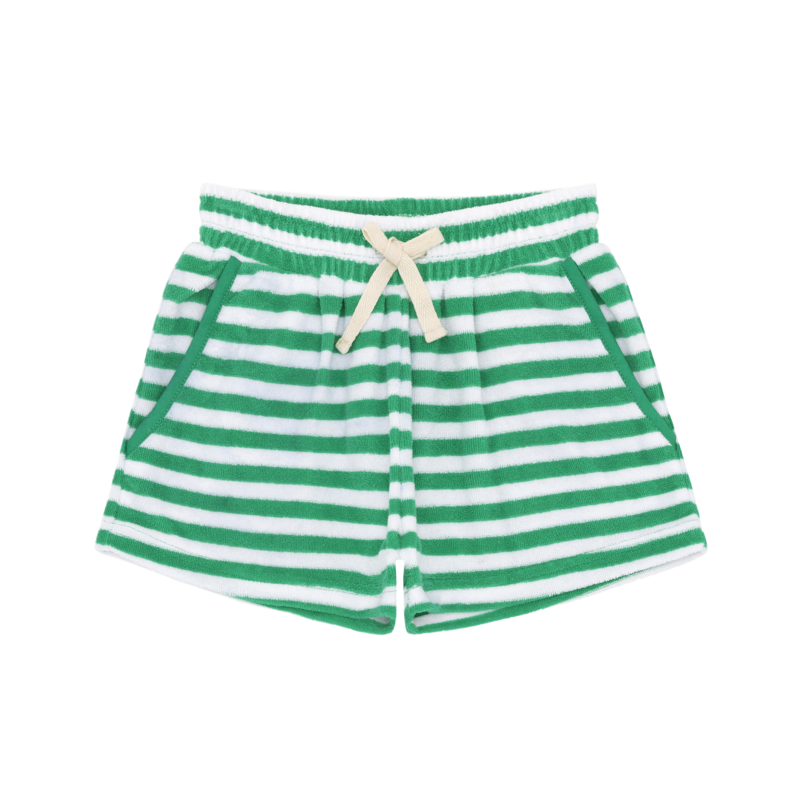 Minnow Swim Bermuda Green Stripe French Terry Shorts
