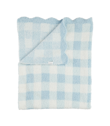 Mud Pie Mud Pie Blue Gingham Scallop Chenille Blanket