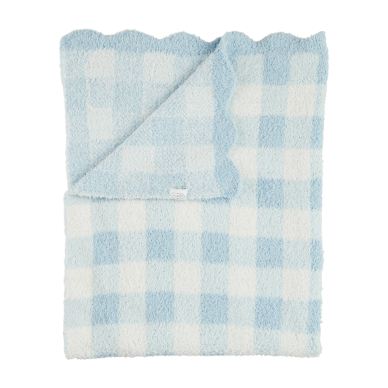 Mud Pie Mud Pie Blue Gingham Scallop Chenille Blanket