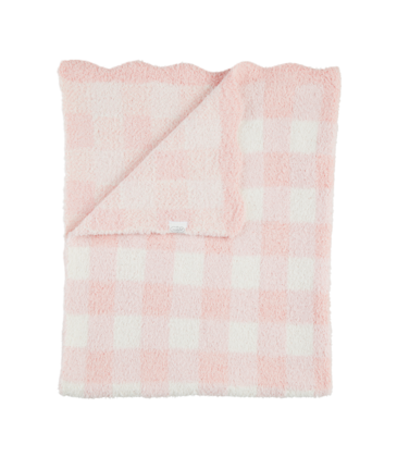 Mud Pie Mud Pie Pink Gingham Scallop Chenille Blanket