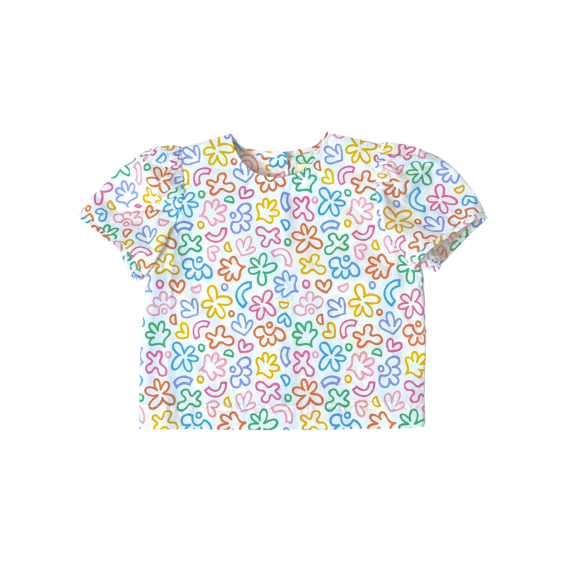 Nella June Nella June Puff Sleeve Blouse - Rainbow Doodle