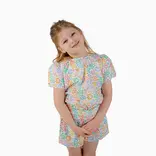 Nella June Nella June Puff Sleeve Blouse - Rainbow Doodle