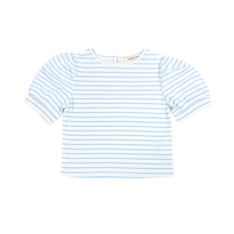 Nella June Nella June Puff Sleeve Tee - Blue Heart Stripe