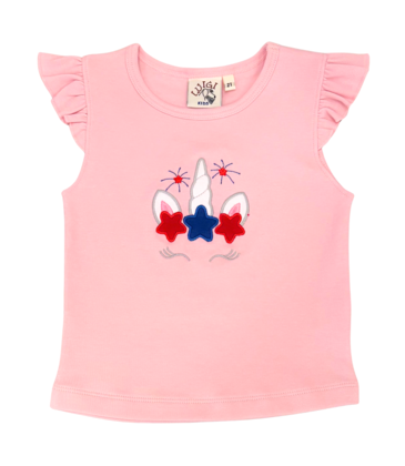 Luigi Luigi Patriotic Unicorn Flutter Sleeve Top