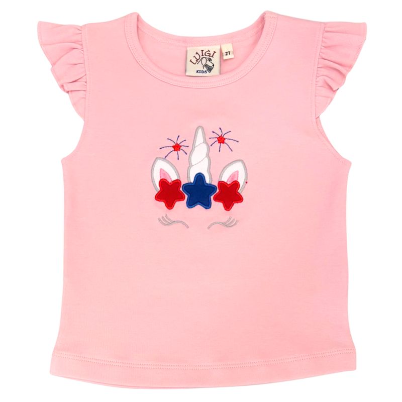Luigi Luigi Patriotic Unicorn Flutter Sleeve Top
