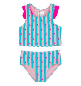 RuffleButts Neon Star Party Racerback Flutter Tankini