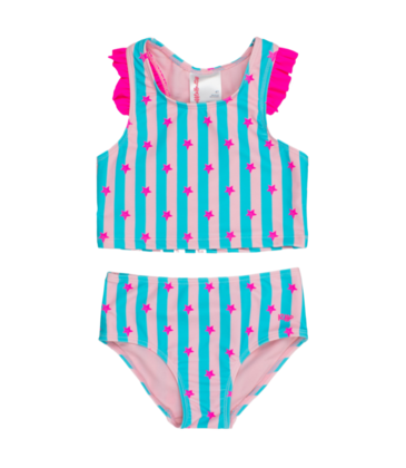 RuffleButts Neon Star Party Racerback Flutter Tankini