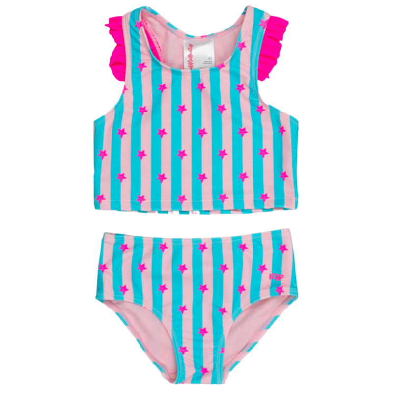 RuffleButts Neon Star Party Racerback Flutter Tankini