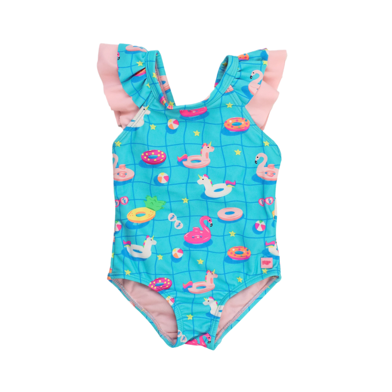 RuffleButts Neon Pool Party Ruffle V-Back 1pc