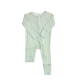 The Uptown Baby The Uptown Baby Sage Gingham Zipper Romper