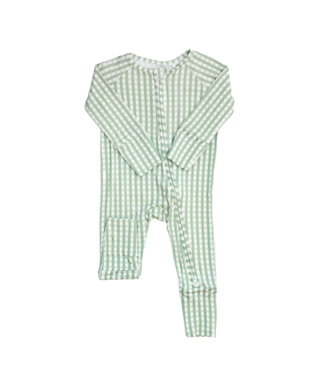 The Uptown Baby The Uptown Baby Sage Gingham Zipper Romper