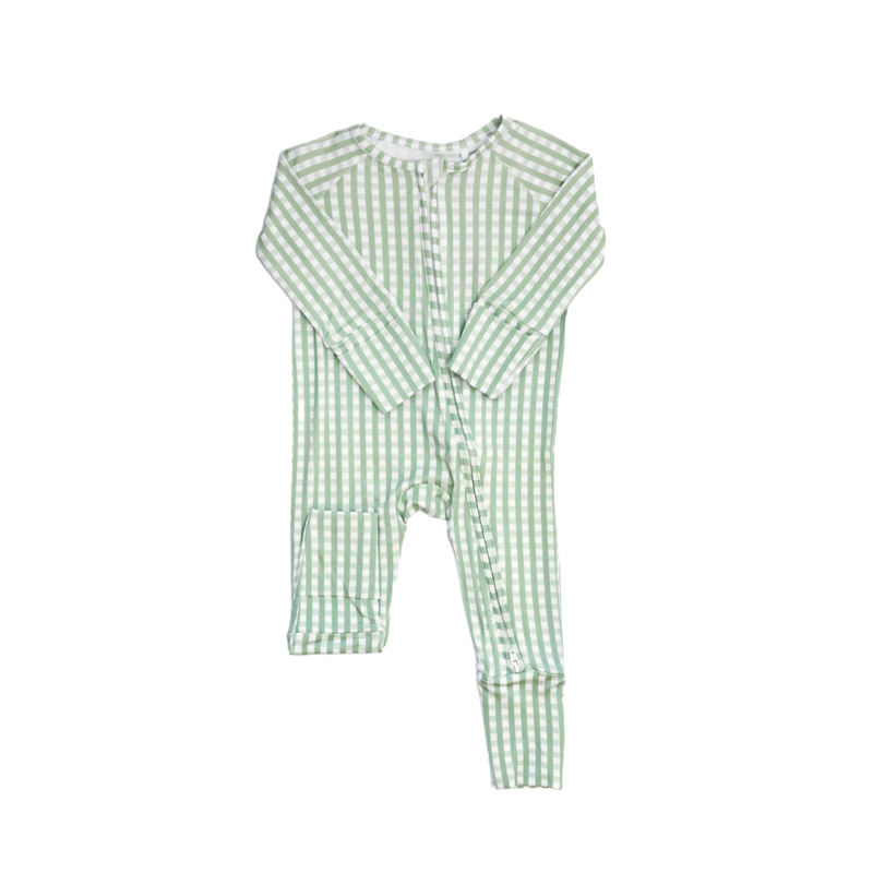 The Uptown Baby The Uptown Baby Sage Gingham Zipper Romper
