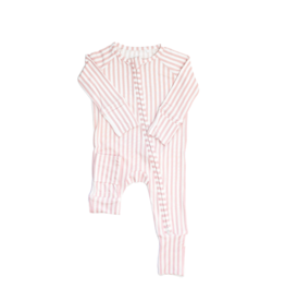The Uptown Baby The Uptown Baby Pink Mini Stripe Zipper Romper