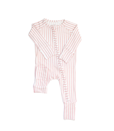 The Uptown Baby The Uptown Baby Pink Mini Stripe Zipper Romper